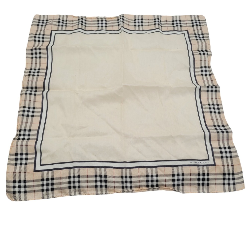 Burberry Nova Check Handkerchief Scarf Beige Vintage Pocket Square 18.5in